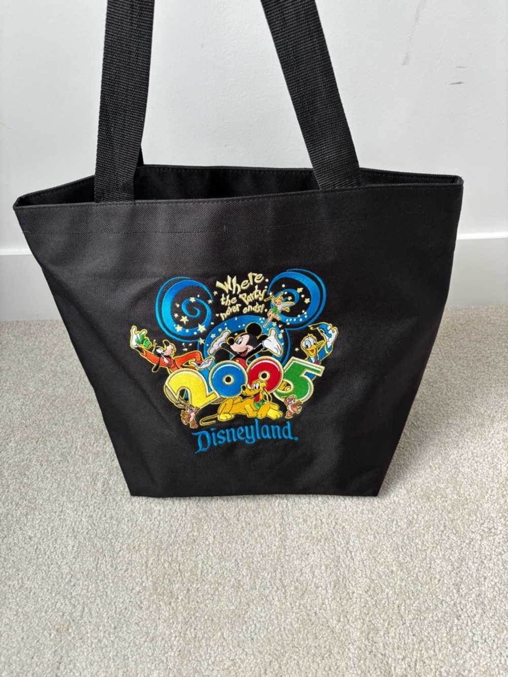 Disneyland 2005 Tote Bag Mickey Friends Black Shopper Disney Parks Vintage